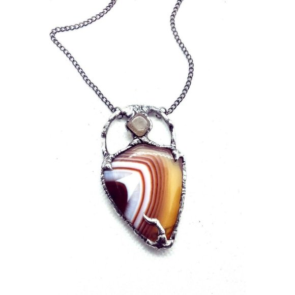 Orange agate and rutilated quartz crystal necklace jewelry handmade - Picture 8 of 12